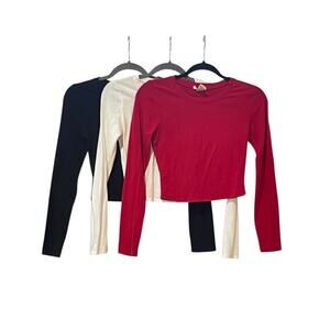Bundle Of 3 Bozzolo Juniors Solid Long Sleeve Cropped Tops Medium